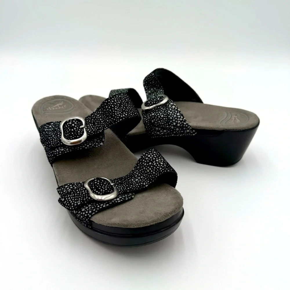 Dansko Leather Sophie Dual Strap Strappy Slip On Clog‎ Sandals Slides Shoes 7.5